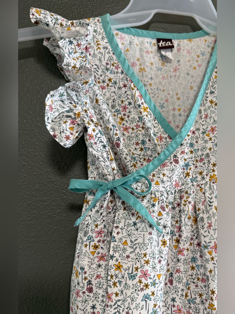 Tea Collection Niles Floral Chalk Woven Wrap Dress 6